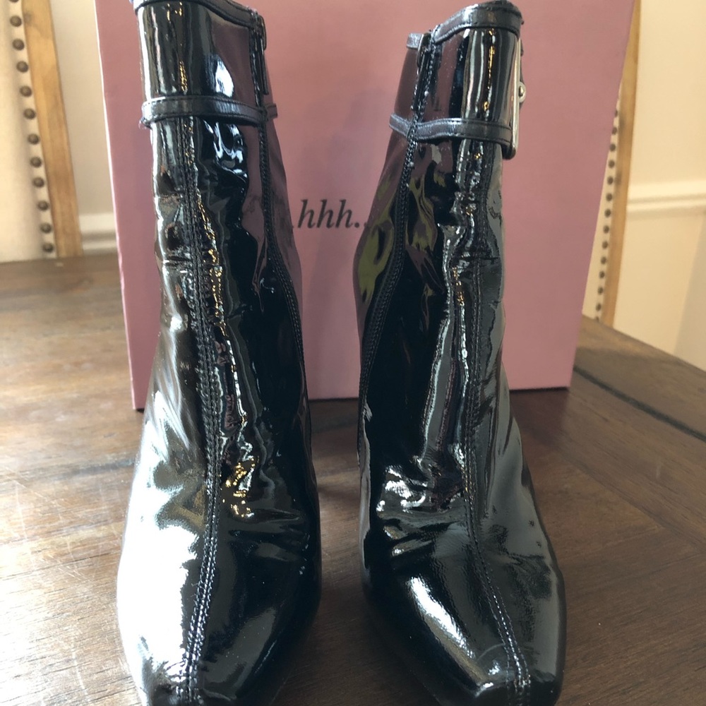 Sleek patent leather platform boots